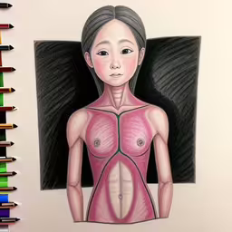a drawing of a woman with no bra,this is a pencil drawing of a girl without any shirt