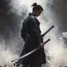 the movie poster shows a girl holding two swords
