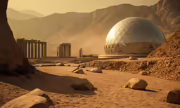a large observatory is in the middle of some mountains