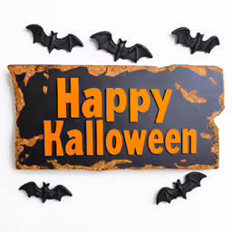 a sign that reads happy halloween with bats around it