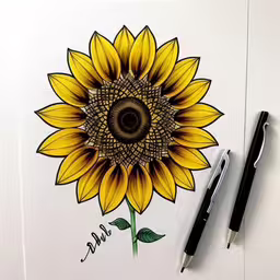 a sunflower is drawn with colored pencils on paper
