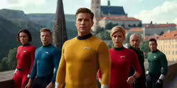 the characters of star trek into space in different colors and outfits