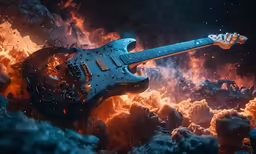 a unique photo of a blue guitar