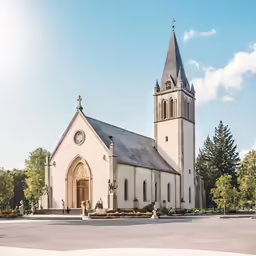 an old church has a steeple in the front and a tall tower