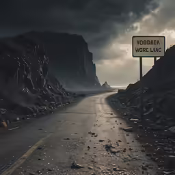 the road sign is in front of a mountain