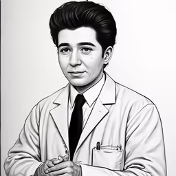 a drawing of a man in a white coat and tie