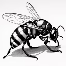 a bee drawing in black and white