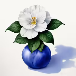 an artistic picture of a white flower in a blue vase