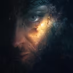 a close up image of a man with an eye patch