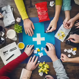 hands together in a cross shape over a board