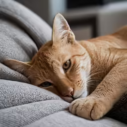 the cat has its head on the pillow