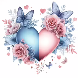 two heart shaped flowers with butterflies