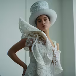 woman wearing white dress and big hat with shawl