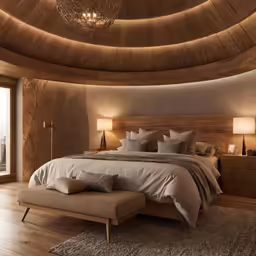 an extravagant bedroom with a circular bed