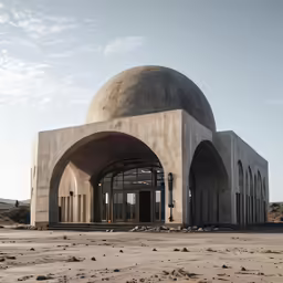 the large, unusual structure sits in the desert