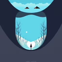 an abstract scene with a person standing in front of a hole,an abstract illustration of a person walking on a path towards a forest