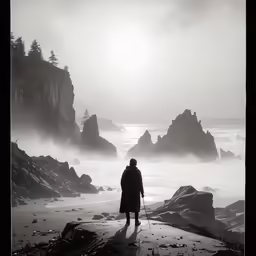 a person on the sand near the water