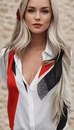 a woman wearing long blonde hair with a flower in her hair