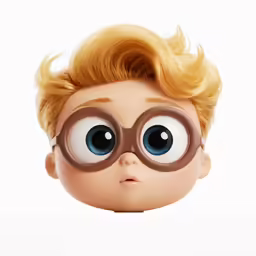 a boy wearing large round glasses and blonde hair