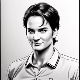 black and white drawing of a male athlete