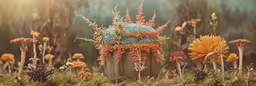 an assortment of flower with plants in them