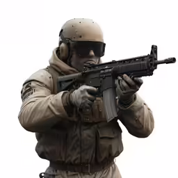 a soldier with glasses holding a gun