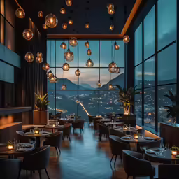 a restaurant with a view at night