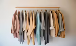 an assortment of jackets hanging on a wall