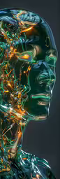 a digital image of a person with glowing hair,an abstract photograph of a person