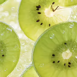 a green fruit sliced into slices, and the seeds sprout