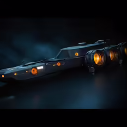 a large boat with two lights in the front