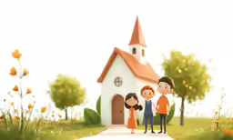 some people and some flowers and a small house