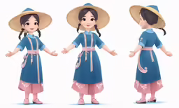 four animation animations of a woman wearing different clothes