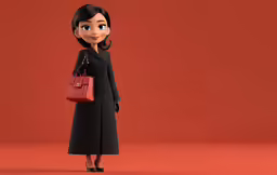 cartoon character holding shopping bags looking to the side