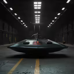 a car sitting in an old garage during the night