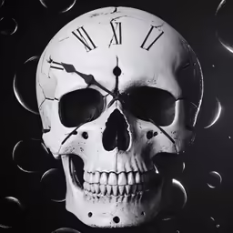 the clock has been painted on to a skull