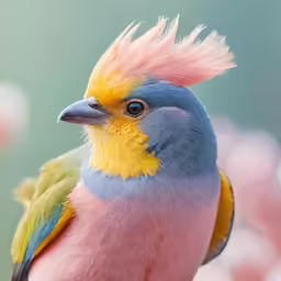 a colorful bird with feathers on top