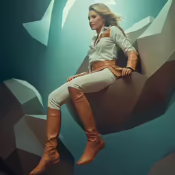 a woman wearing knee high boots on a rock