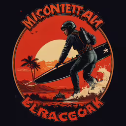 an image of the cover to a movie,a guy with his surf board at the beach