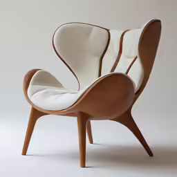 a chair that has a curved backrest on it