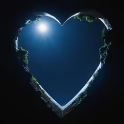 a heart shape with the sun shining brightly in it