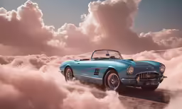 a vintage automobile in a foggy sky