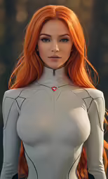 a woman with long hair is dressed in futuristic style