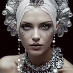 a lady with many tattoos and jewelry is shown in this digitalized photo