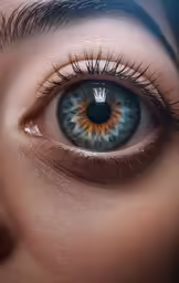 the eye of a young girl is seen with long, thin eyelashes
