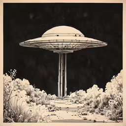 a giant object floating over a lush green forest