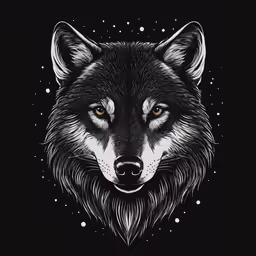 an illustration of a wolf in black and white