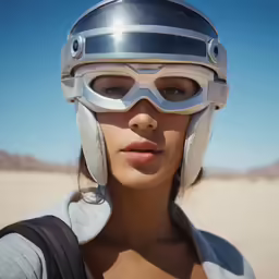 a woman is wearing an air jacket and goggles