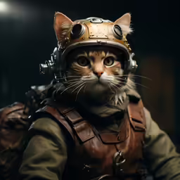 a cat dressed in a costume and helmet