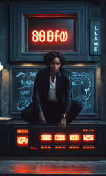 an attractive young woman sitting on top of a table
